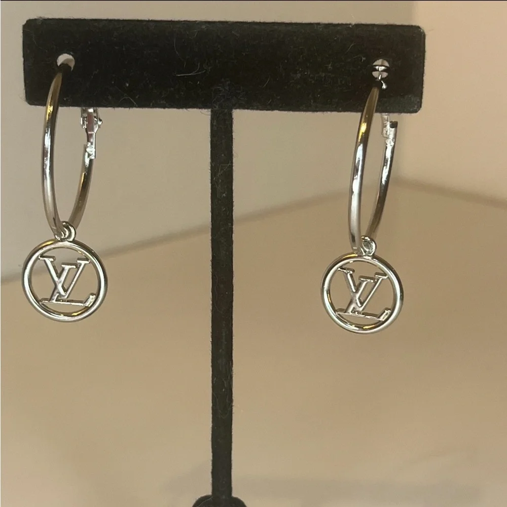 Upcycled Silver LV Louis Vuitton Charm Hoop Earrings